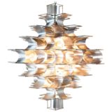 Max Sauze Cassiopé pendant lamp 1970s design curved folded aluminium slats metal iron wire frame France