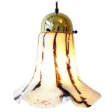 Peill+Putzler black & white petunia pendant lamp striped glass hanging flower 1960s 1970s Germany