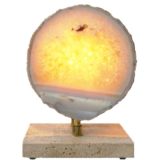 Pierre Faveere agate table lamp rectangular travertine base brass rod stone slice Willy Daro Belgium 1970s