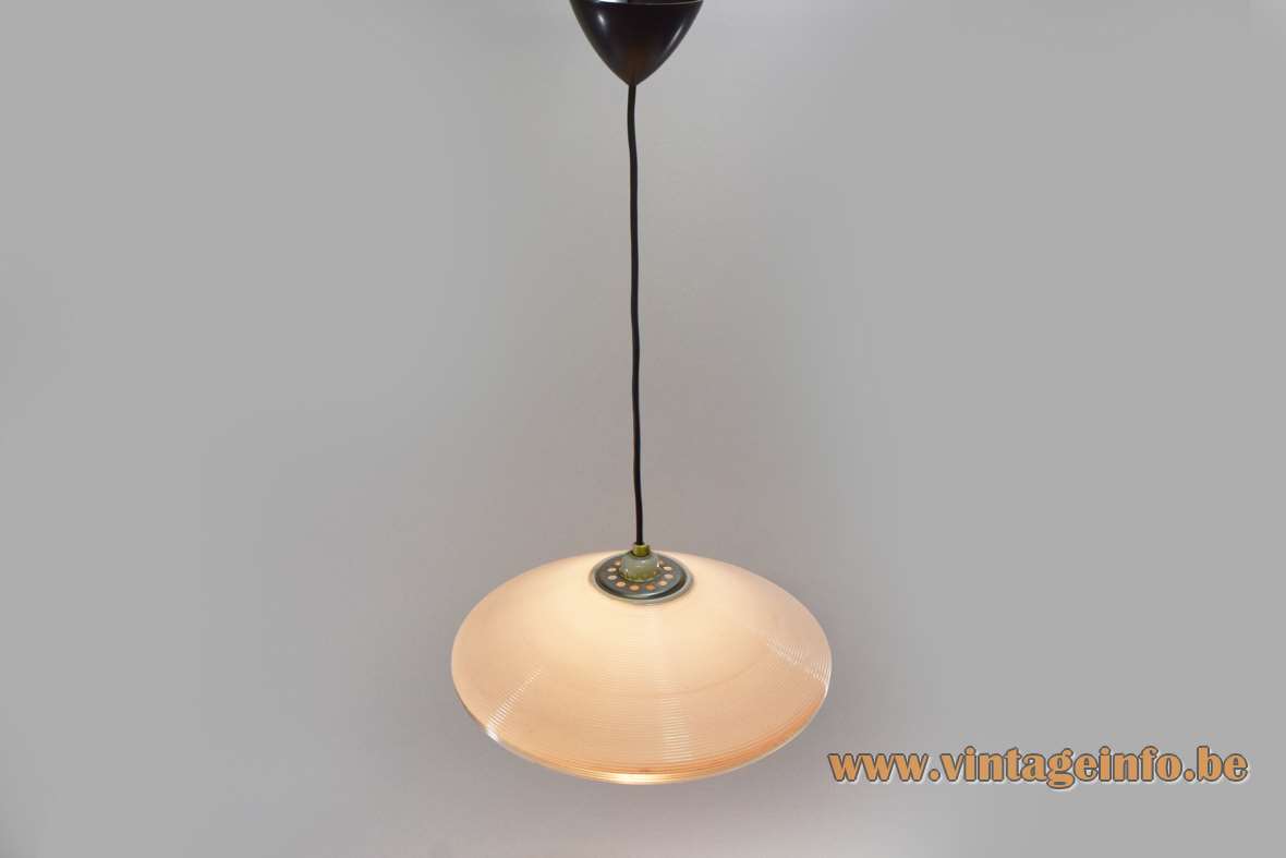 Rotaflex UFO pendant lamp white translucent ribbed cellulose acetate design: John Sylvia Reid acrylic 1950s 1960s 