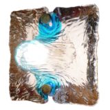 Toni Zuccheri Venini wall lamp clear blue square embossed blown Murano glass bulge Italy 1960s 1970s