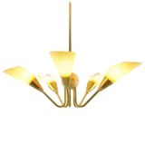 1950s ERCO chandelier Bakelite globe plastic anodised aluminium curved brass rods 5 E27 bulbs 1960s vintage