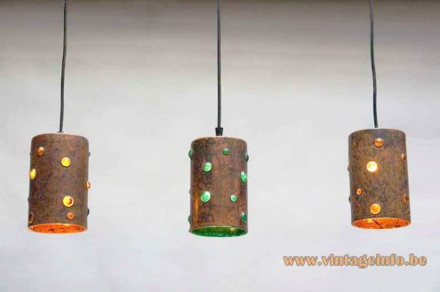 1960s Caged Glass Copper Pendant Lamps 1