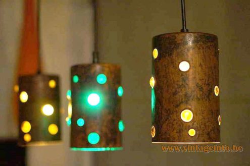 1960s Caged Glass Copper Pendant Lamps 5