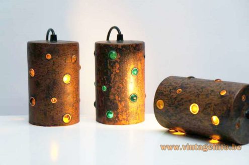 1960s Caged Glass Copper Pendant Lamps 7