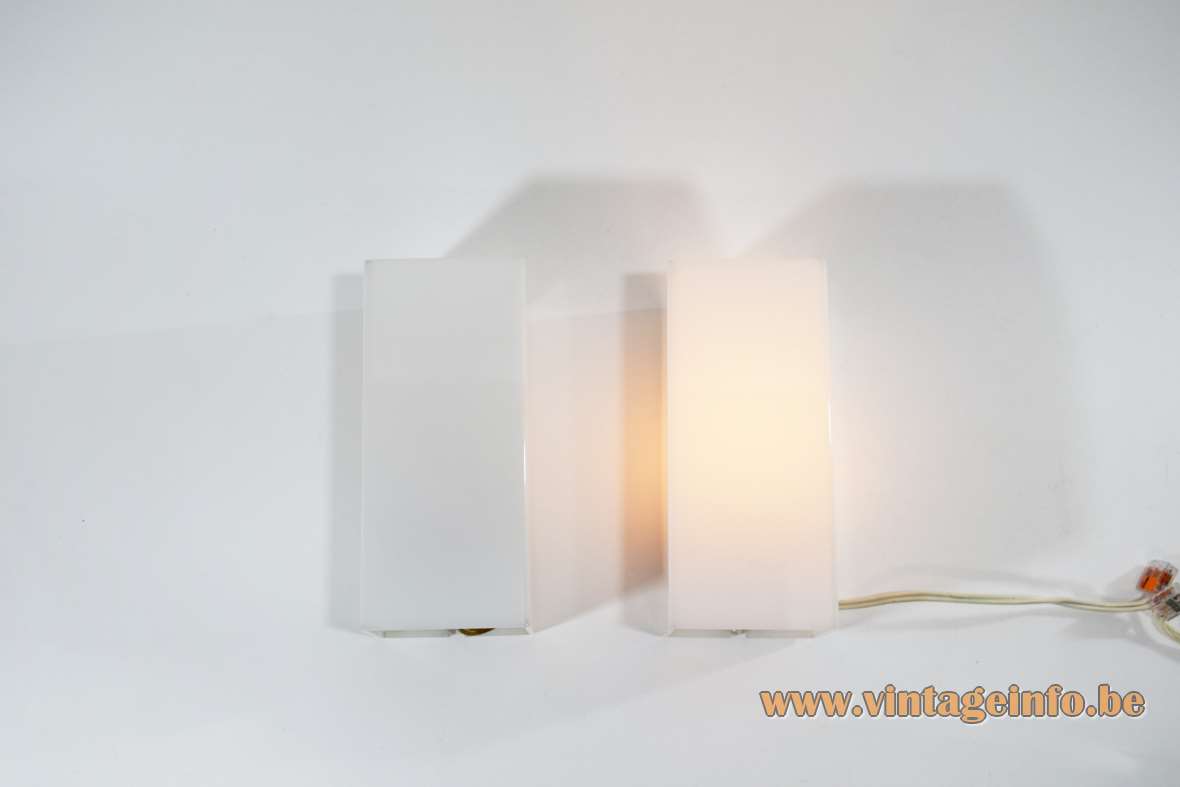 1960s cuboid acrylic wall lamps design: Yki Nummi white Perspex plastic Sanka Oy Stockmann ORNO Finland 