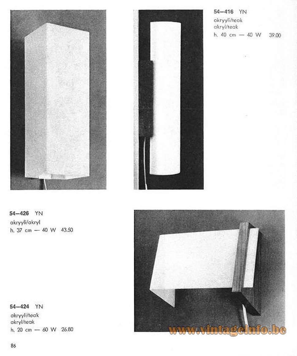1960s cuboid white acrylic wall lamps design: Yki Nummi produced: Sanka Oy Stockmann ORNO Finland MCM