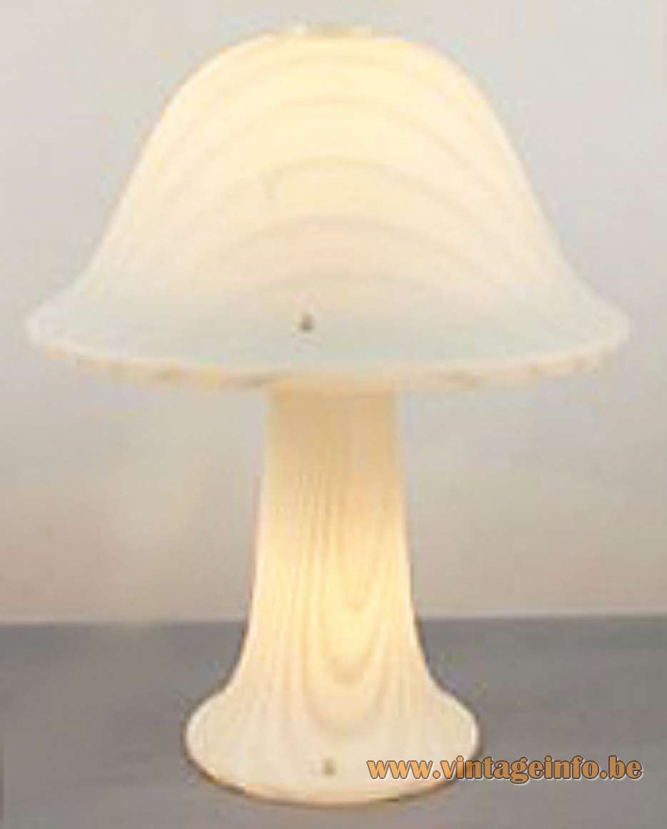 1970s Peill + Putzler mushroom table lamp white striped opal satinised frosted glass 1980s Germany E27 socket