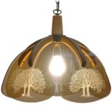 1980s Baum pendant lamp curved smoked glass plates wood slats tree Luigi Colani Massive Belgium 1970s