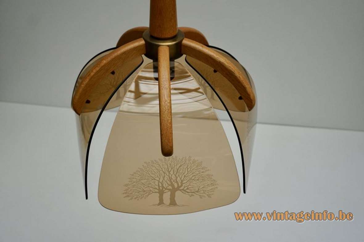 1980s Baum pendant lamp curved smoked glass plates wood slats tree Luigi Colani Massive Belgium 1970s
