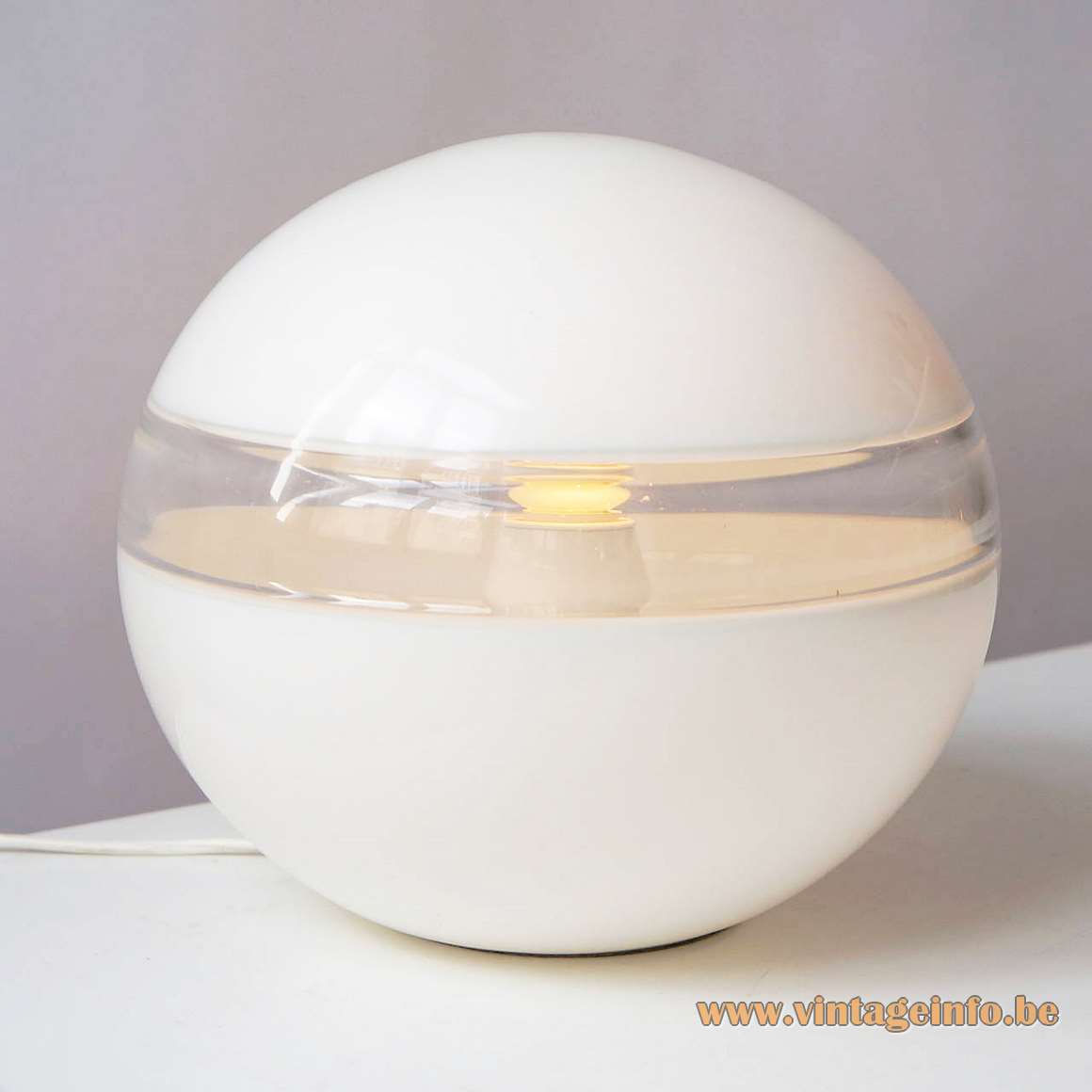 AV Mazzega red & white globe table lamps clear Murano glass stripe design: Carlo Nason 1970s 1980s 