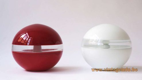 AV Mazzega Red White Globe Table Lamps 5