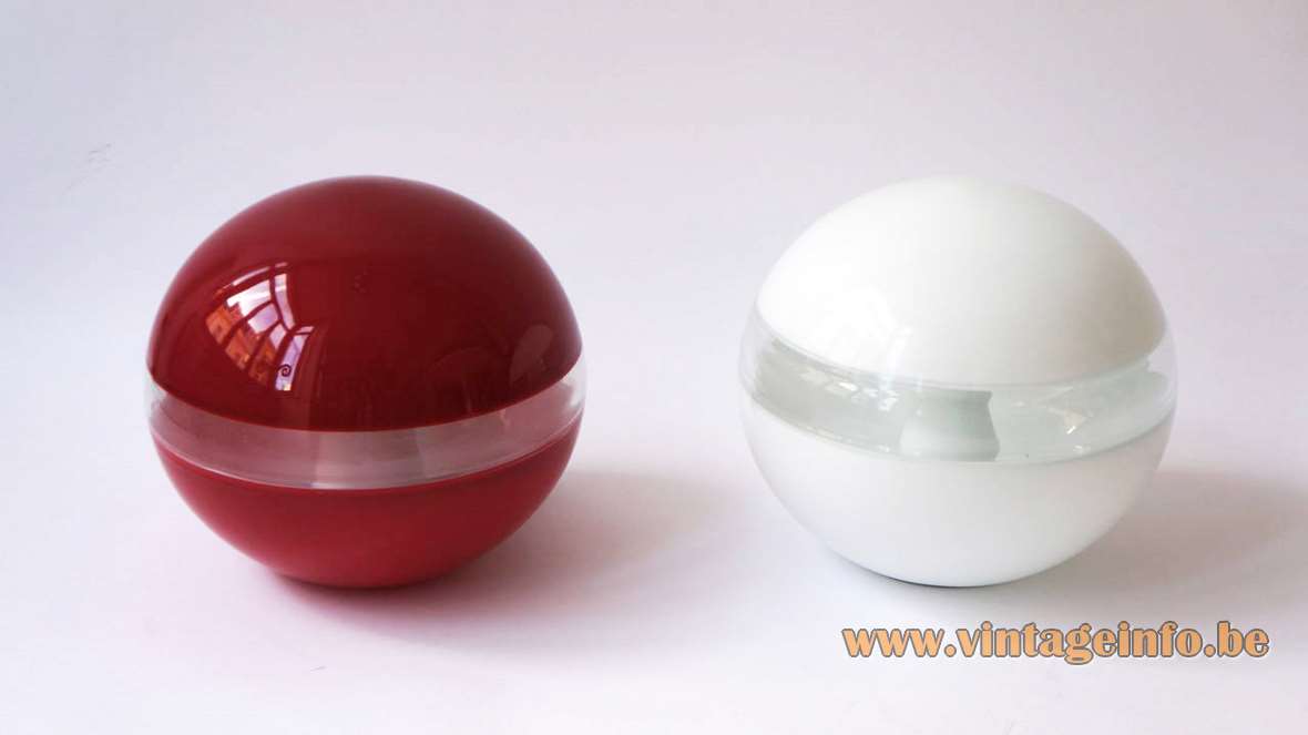 AV Mazzega red & white globe table lamps clear Murano glass stripe design: Carlo Nason 1970s 1980s 