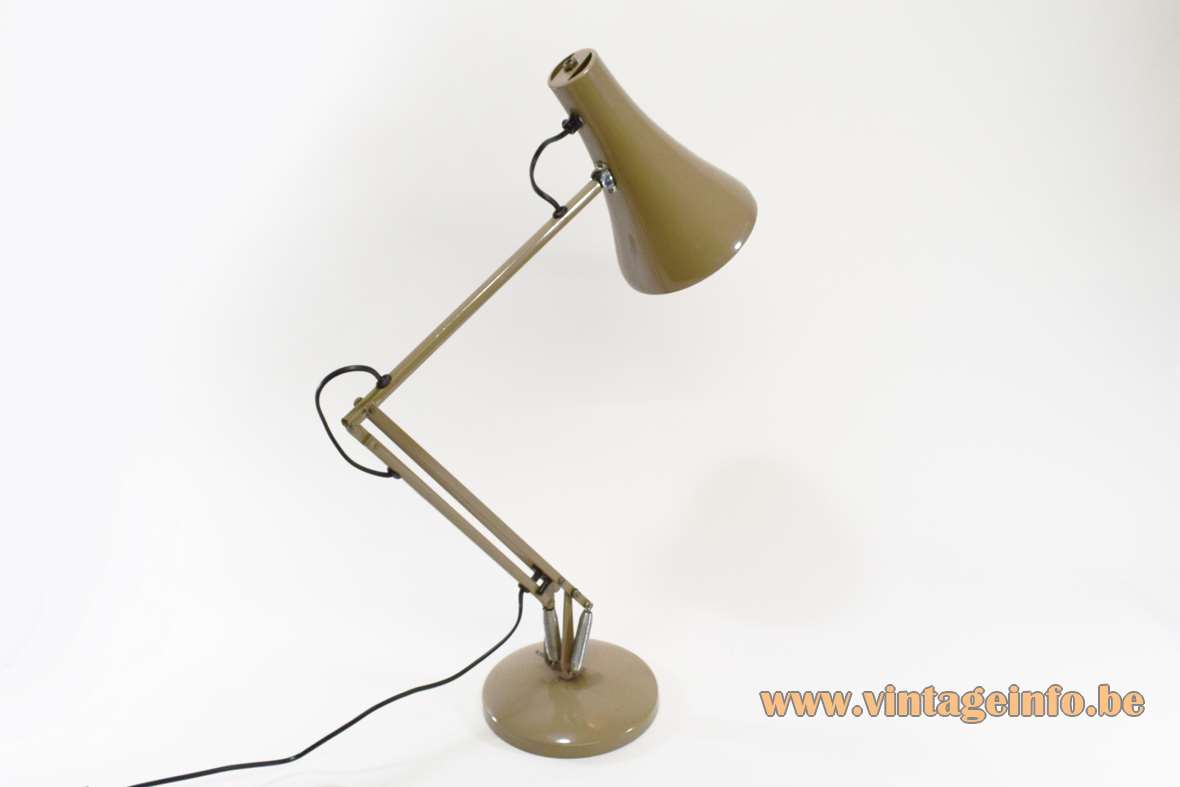 Anglepoise Model 90 task light conical trumpet mushroom grey lampshade architect lamp balancing round base 1970s