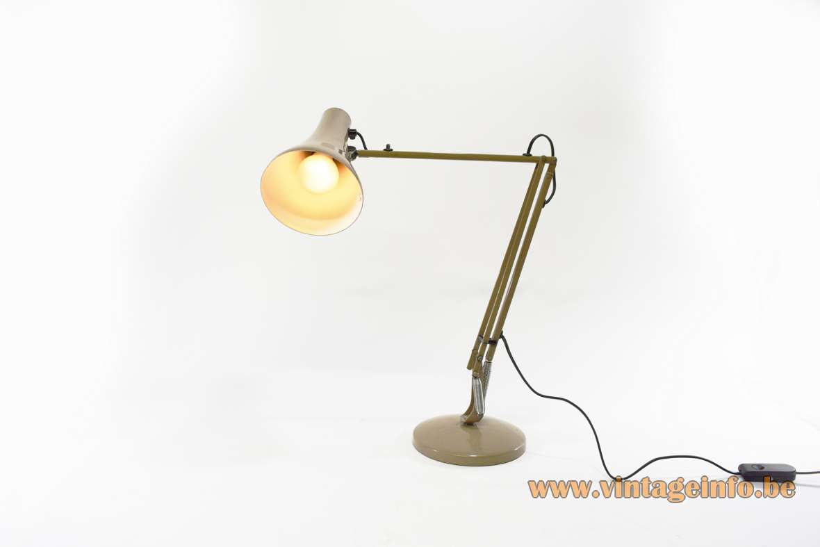 Anglepoise Model 90 task light conical trumpet mushroom grey lampshade architect lamp balancing round base 1970s