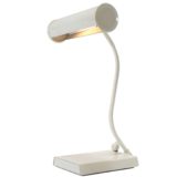 White 1980s ANVIA desk lamp white piano light rectangular base curved rod round tubular lampshade