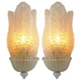 Barovier & Toso gold flakes wall lamp hands blown glass leaves gold foil 1960s 1970s Murano Italy