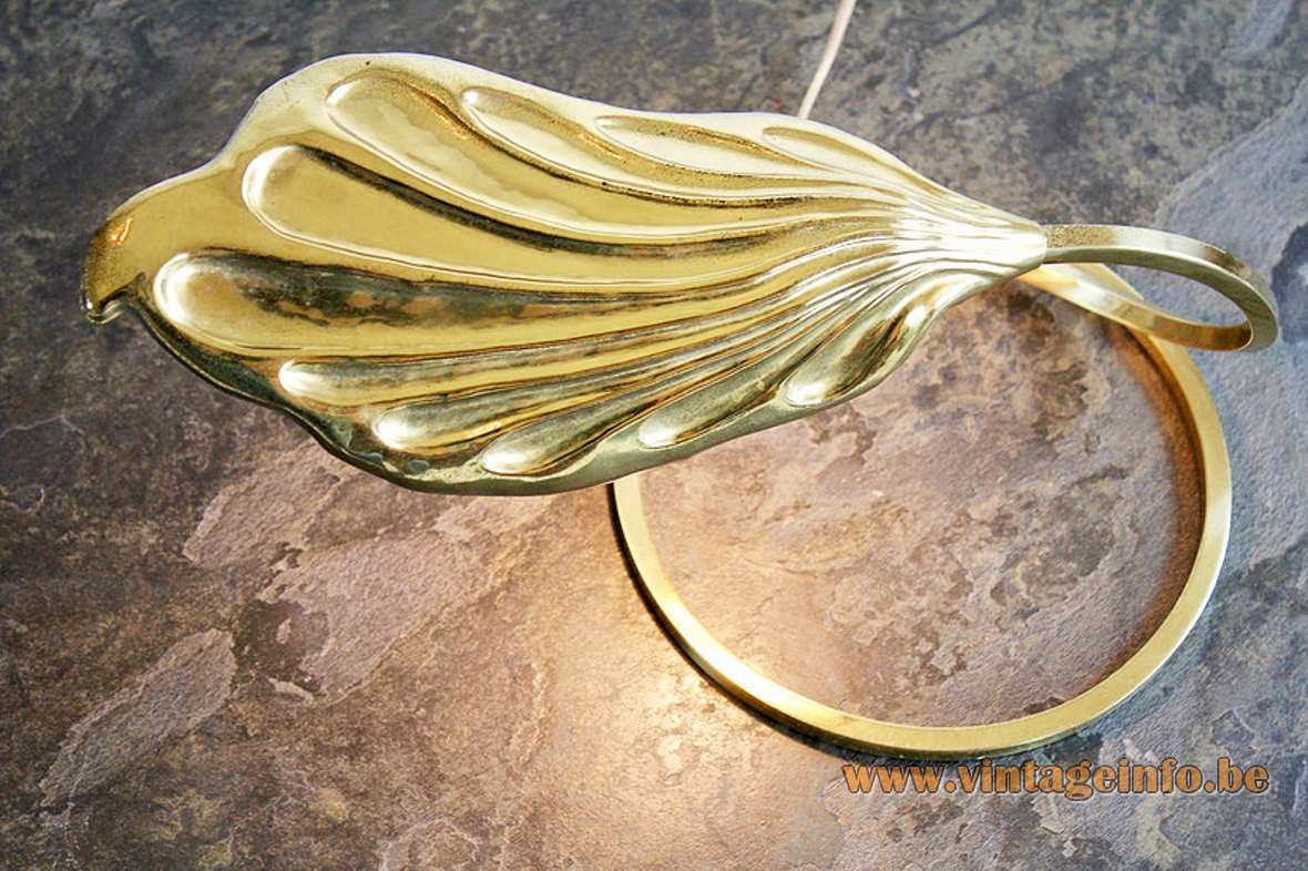 Bottega Gadda brass leaf table lamp design: Carlo Giorgi square rod ring base Tommaso Barbi 1970s Italy 