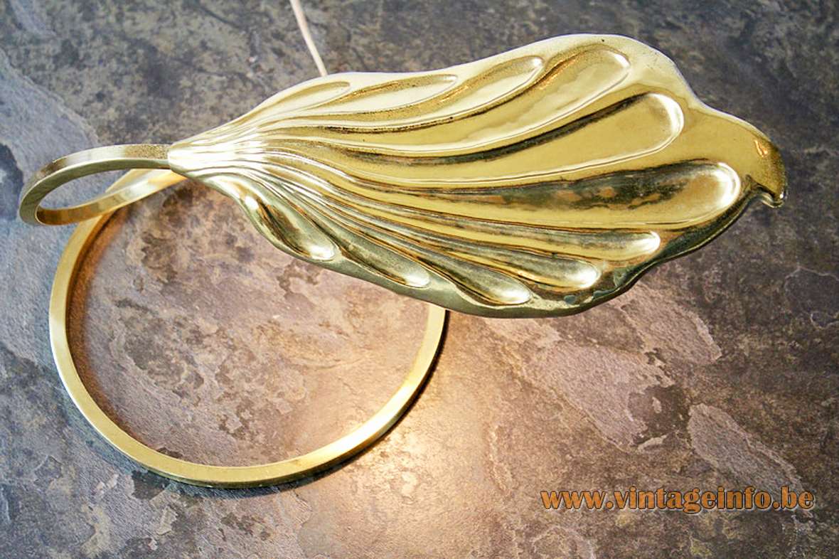 Bottega Gadda brass leaf table lamp design: Carlo Giorgi square rod ring base Tommaso Barbi 1970s Italy 