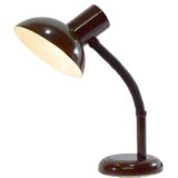Brown 1970s desk lamp round base & lampshade black plastic gooseneck GDR Massive Belgium 1980s