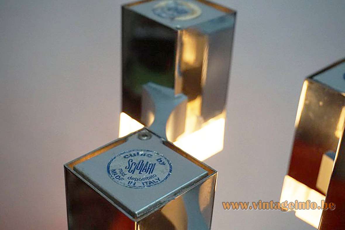 Gaetano Sciolari Cubic chandelier chrome square beams curved rods clear plastic diffusers 9 E14 sockets label