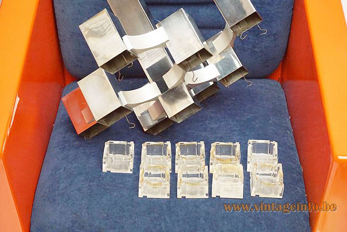 Gaetano Sciolari Cubic chandelier chrome square beams curved rods clear plastic diffusers 9 E14 sockets parts