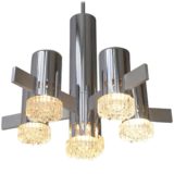 Gaetano Sciolari Geometric Chrome Chandelier chromed metal tubes & rods downlighting glass diffusers 6 E14 sockets