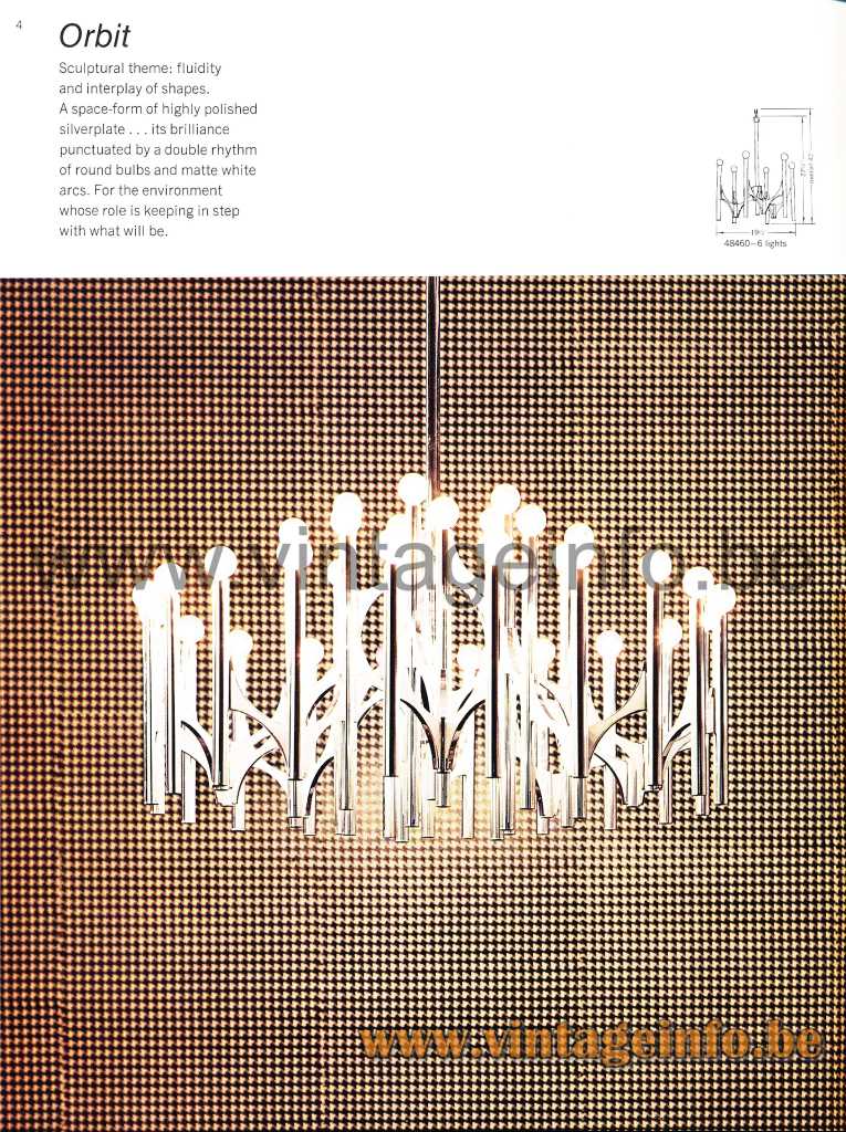 Gaetano Sciolari Orbit chandelier 1969 Lightolier catalogue design: Angelo Gaetano Sciolari Italy