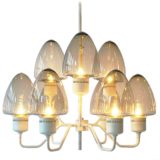 Hans-Agne Jakobsson white chandelier brass 9 smoked conical glass lampshades 9 E14 sockets