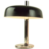 Hillebrand black 1970s desk lamp model 7004 design: Heinz Pfaender chrome base thick rod mushroom lampshade