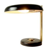Hillebrand desk lamp 7004 design: Heinz Pfaender black UFO mushroom lampshade brass flat rod 1970s Germany