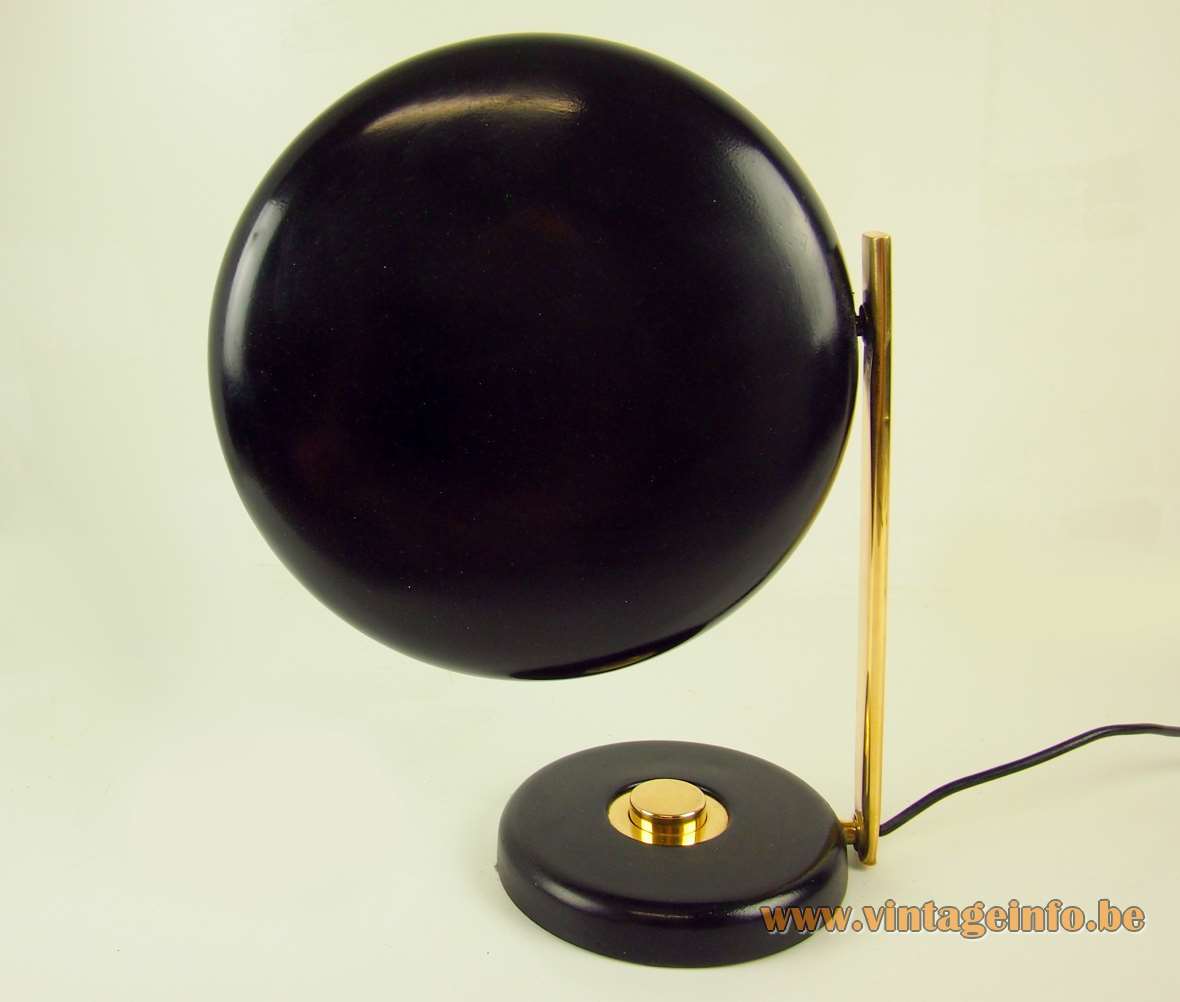 Hillebrand desk lamp 7004 design: Heinz Pfaender black UFO mushroom lampshade brass flat rod 1970s Germany 