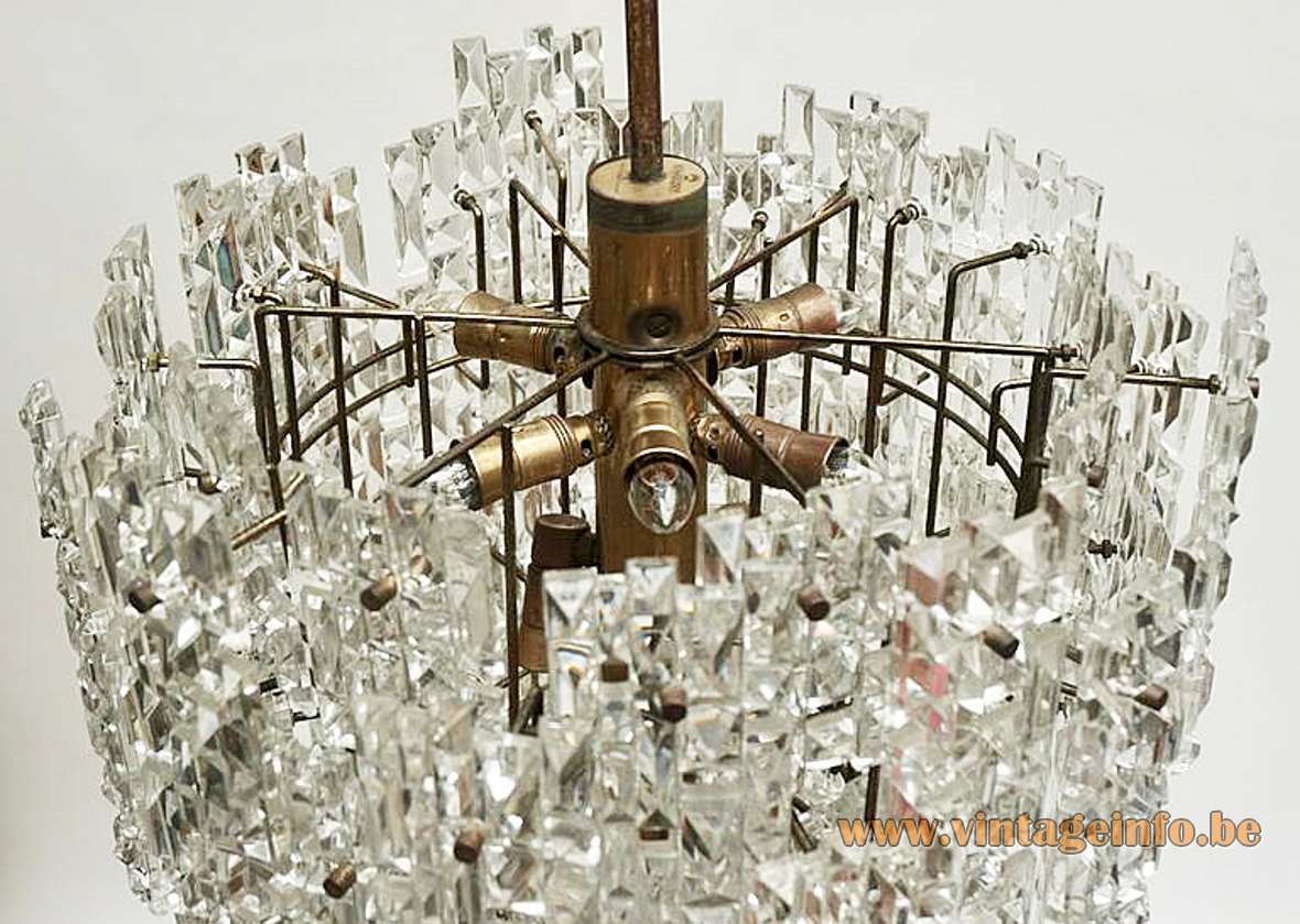Kinkeldey asymmetrical faceted crystal glass chandelier 67 glass parts chrome rod brass tubes 1960s 1970s Germany