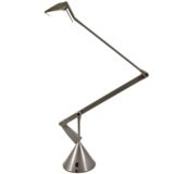 Lumina Zelig desk lamp 1990 design: Walter Monici conical round base nickel-plated pivoting rods halogen bulb