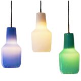 Massimo Vignelli Venini pendant lamps elongated design white blue green blown Murano glass 1950s 1960s Italy
