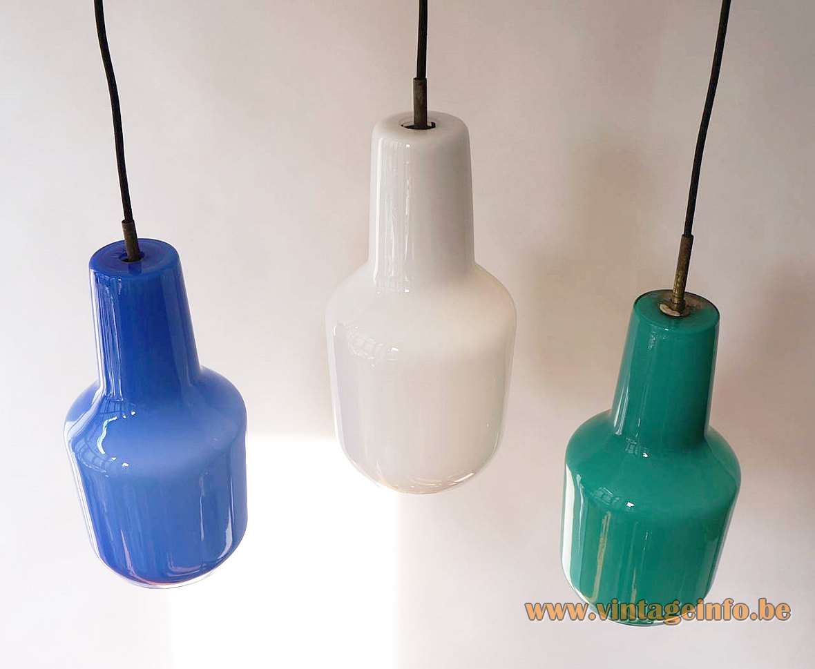 Massimo Vignelli Venini pendant lamps elongated design white blue green blown Murano glass 1950s 1960s Italy