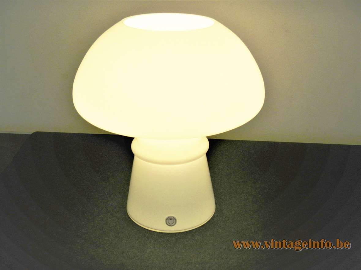 Odreco white glass mushroom table lamp hand blown opal glass E14 lamp socket 1980s 1990s Denmark