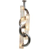 Stilux Milan chain chandelier chrome curved metal rods 4 embossed Murano glass tubes 8 sockets 1970s