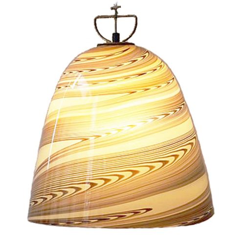 Stracciatella Murano bell pendant lamp chocolate brown swirl striped white glass Kalmar Franken Mazzega 1960s 1970s