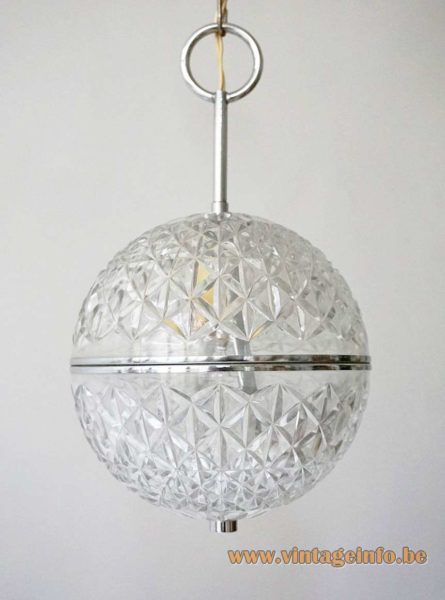 Val Saint Lambert Crystal Faceted Globe Pendant Lamp 1