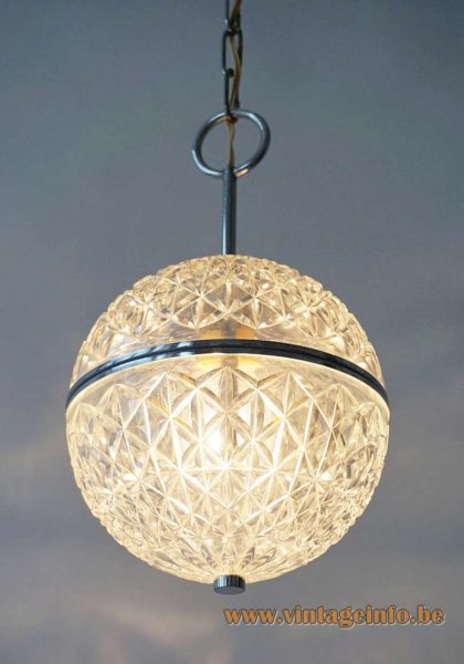 Val Saint Lambert Crystal Faceted Globe Pendant Lamp 4