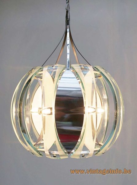 Veca 1960s Chrome Green Glass Chandelier 1