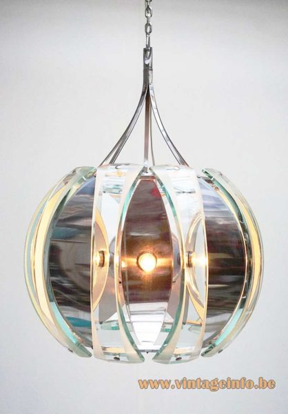 Veca 1960s Chrome Green Glass Chandelier 3