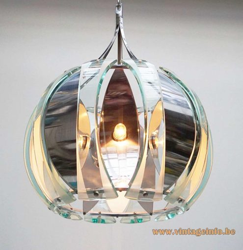 Veca 1960s Chrome Green Glass Chandelier 4