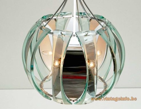 Veca 1960s Chrome Green Glass Chandelier 6