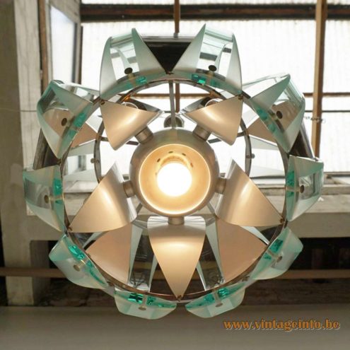Veca 1960s Chrome Green Glass Chandelier 7