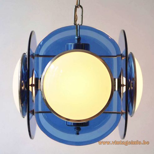 Veca 1960s White Blue Glass Chandelier 2