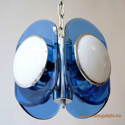Veca 1960s White Blue Glass Chandelier 6