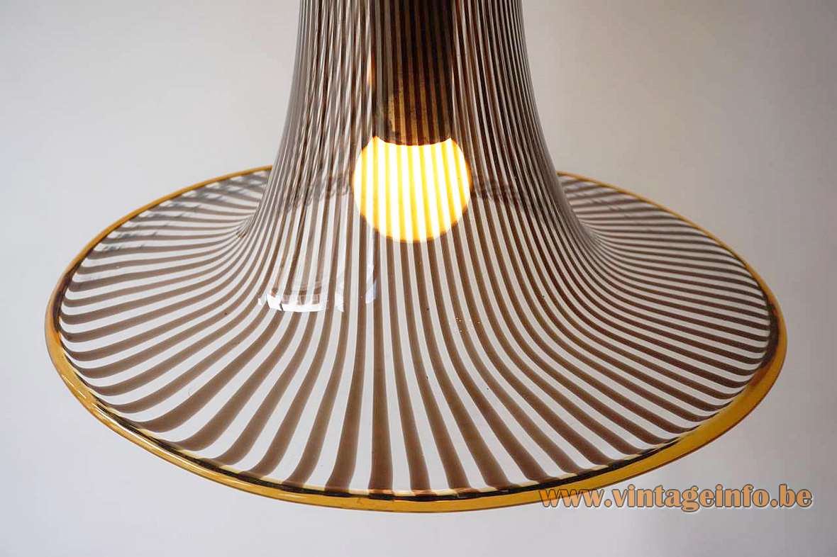 Venini striped trumpet pendant lamp design: Massimo Vigneli gold rim Murano glass Lino Tagliapietra Murano 1960s 1970s