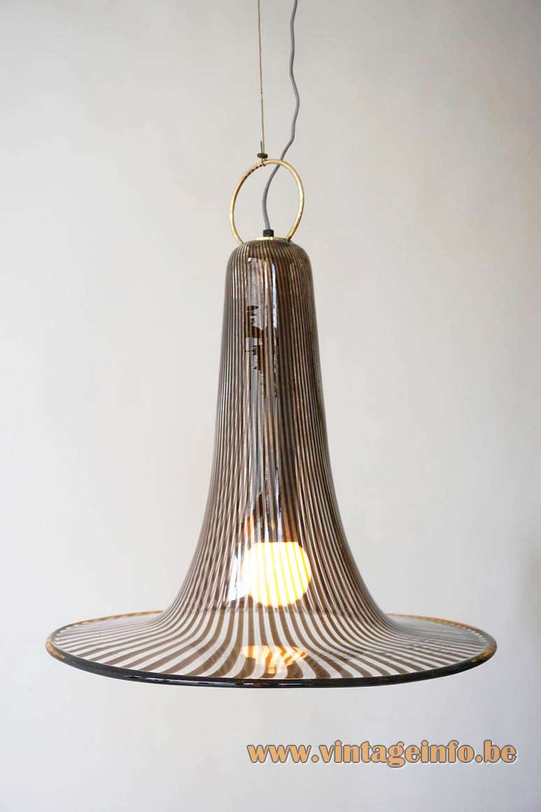 Venini striped trumpet pendant lamp design: Massimo Vigneli gold rim Murano glass Lino Tagliapietra Murano 1960s 1970s